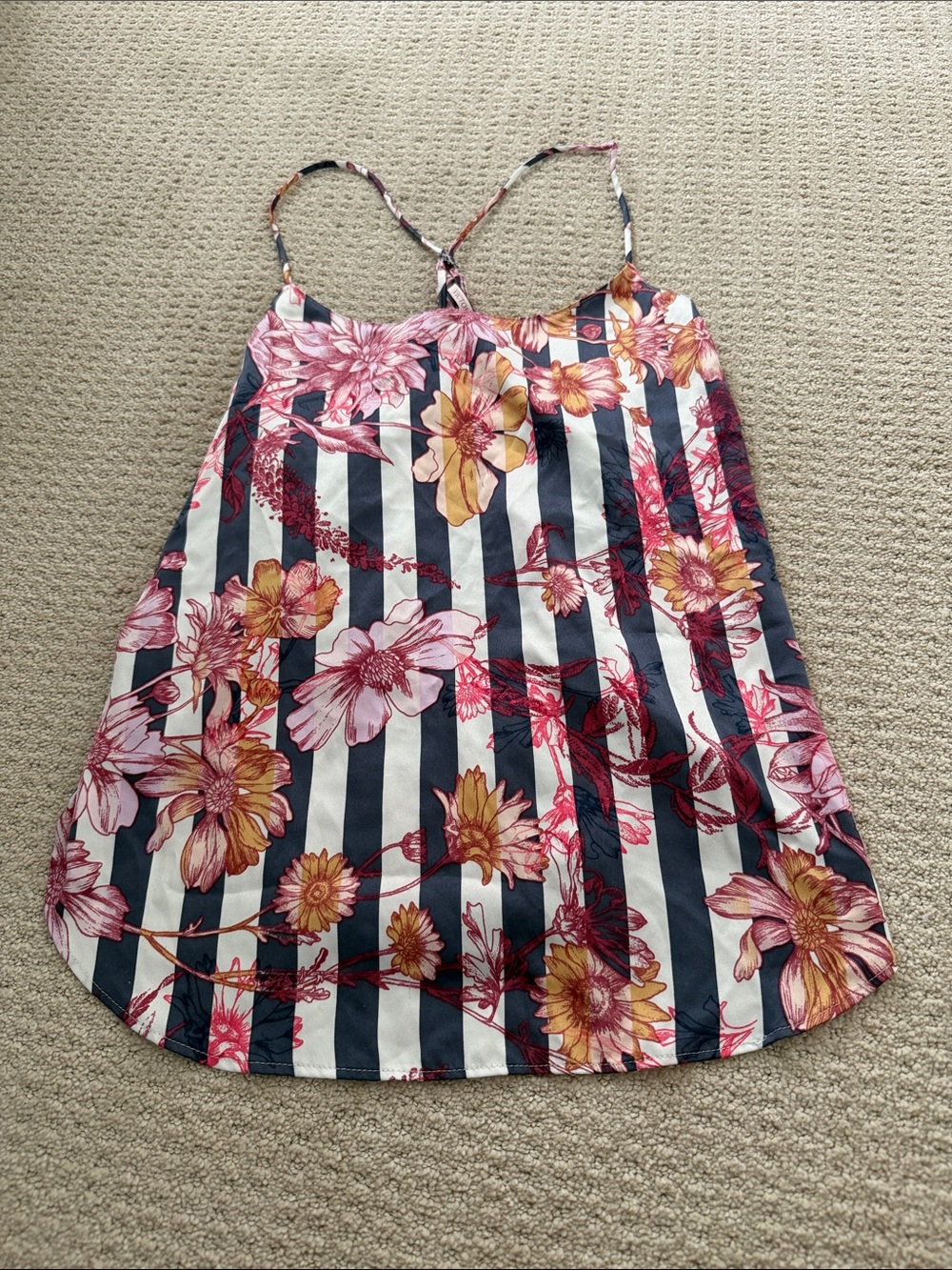 PINK Victoria's Secret Floral Stripe Slip - Navy, White, Pink & Yellow